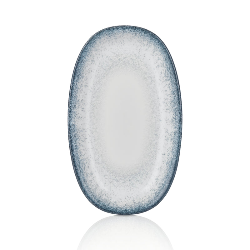 By Bone Blue Patterned Porcelain Occhio Oval Plate 24cm