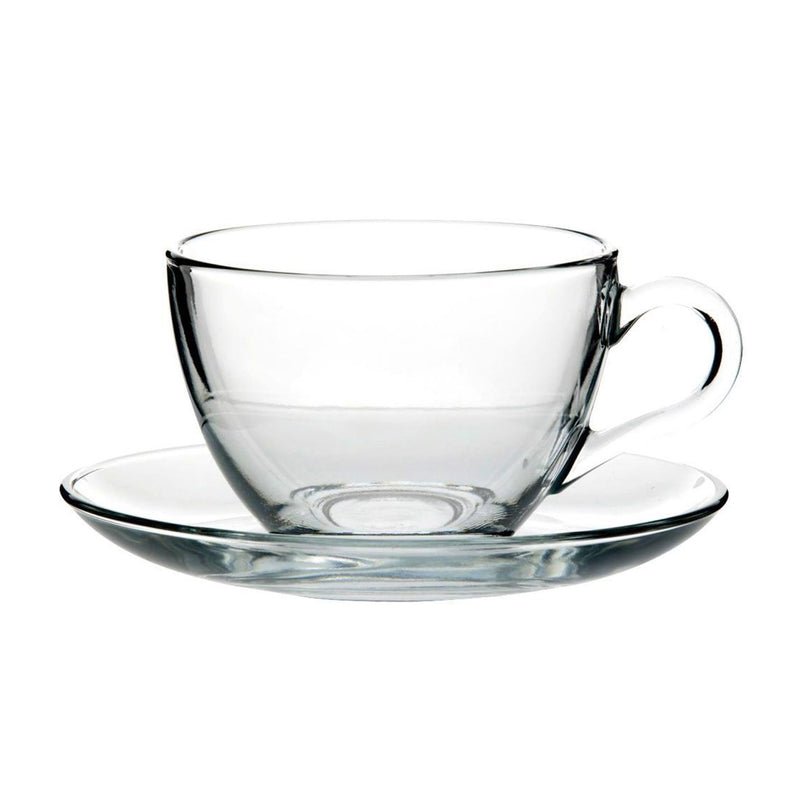 Pasabahce Clear Glass Basic Cup With Handle And Saucer Set of 12 238cc