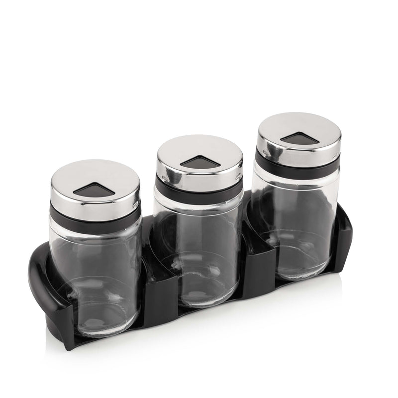 Qlux Glass Spice Jars With Metal Lid In Base 380cc