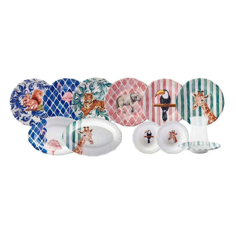 Karaca Multi Coloured Porcelain Animal Carnival Breakfast Plate Set 26pcs