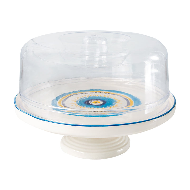 Balsa White Blue Porcelain Eye Pedestal Bowl