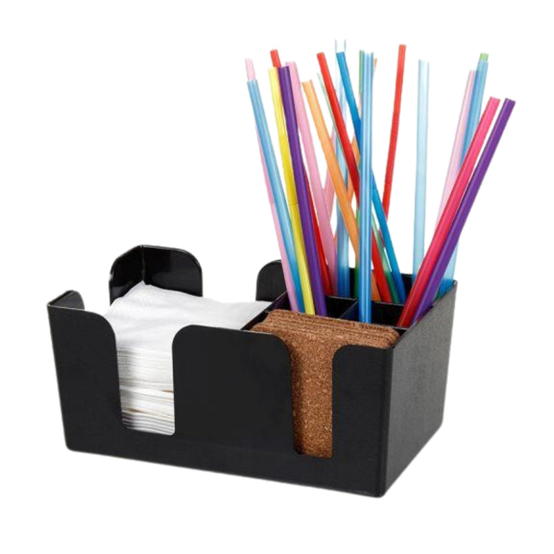Bora Black Plastic Napkin Straw Service Container