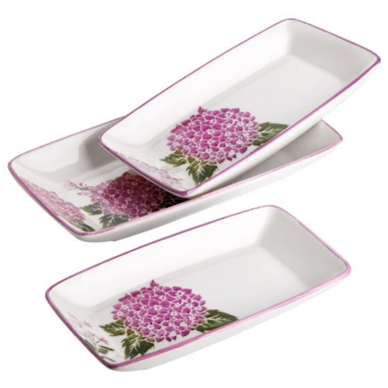 Balsa White Purple Porcelain Ortanca Rectangular Plate 3pcs