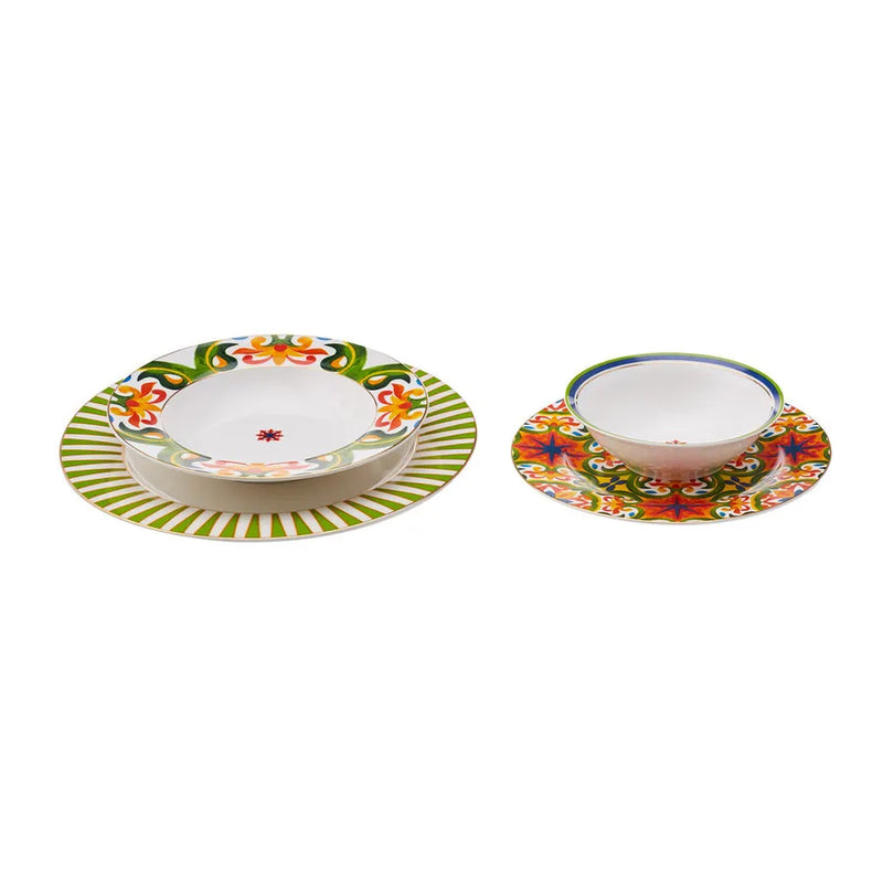 Karaca Multi Coloured Porcelain Dolce Dinner Plate Set 24 pcs