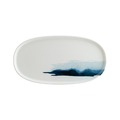 Bonna White Blue Porcelain Wave Oval Plate 30cm