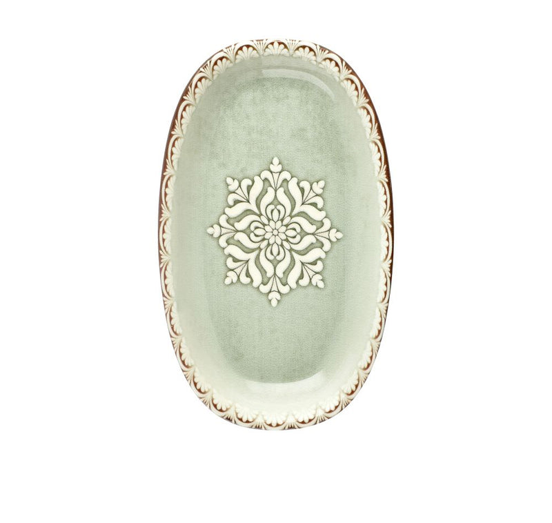 By Bone Green Stone Porcelain Roma Oval Plate 24cm