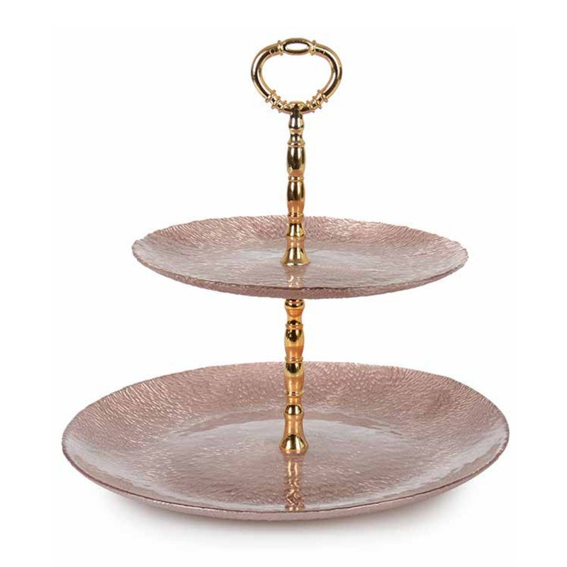 Pink Glass Armoni Rose 2 Tier Cake Stand
