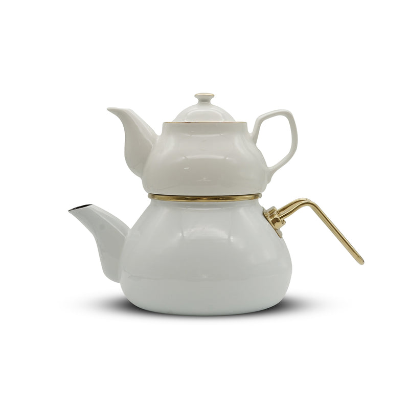 Ipek White Enamel / Porcelain Tea Pot Set