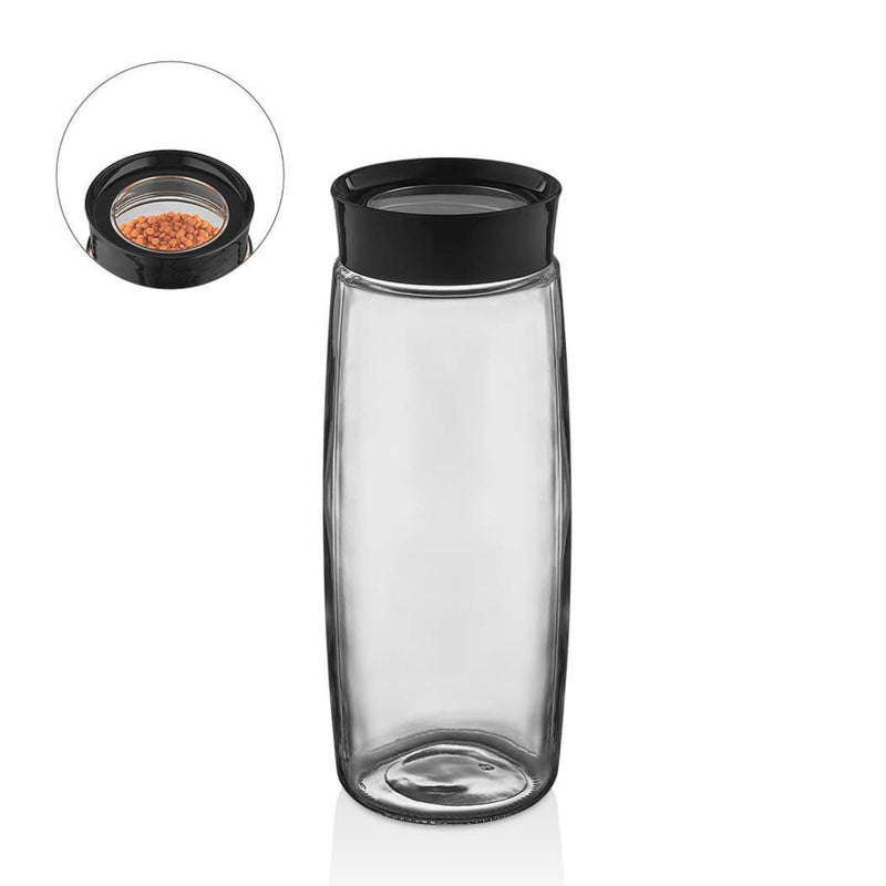 Qlux Glass Oval Jar with Black Lid 1600cc