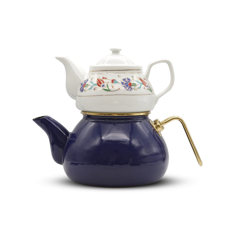 Ipek Blue / White Enamel / Porcelain Tea Pot Set
