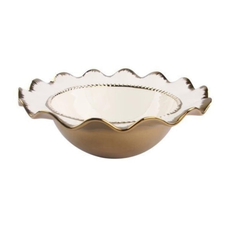 Royking Cream Porcelain Serving Bowl with Gold Details 28cm