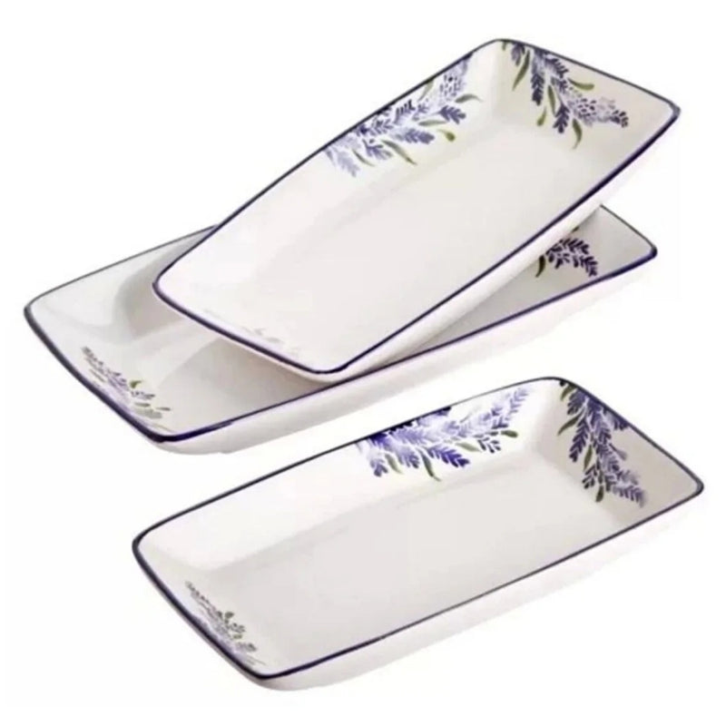 Balsa White Blue Porcelain Cobalt Lavender Rectangular Plate 3pcs