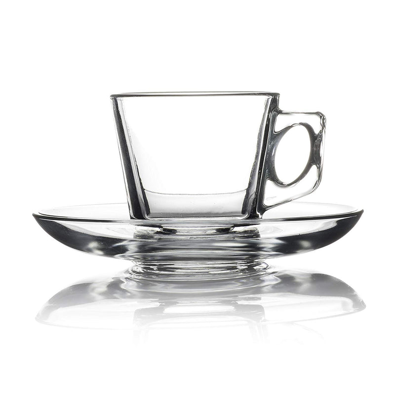Pasabahce Clear Glass Vela Espresso Cup With Saucer Set of 12 80cc