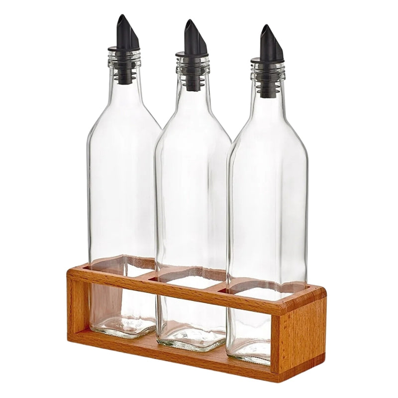 Atlas Glass Oil Bottle With Stand Set Of 3 500cc