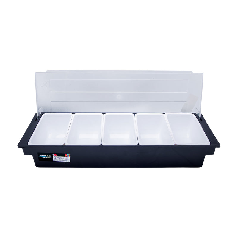 Corona Professional Black White Plastic Bora Bar Container with 5 Compartments