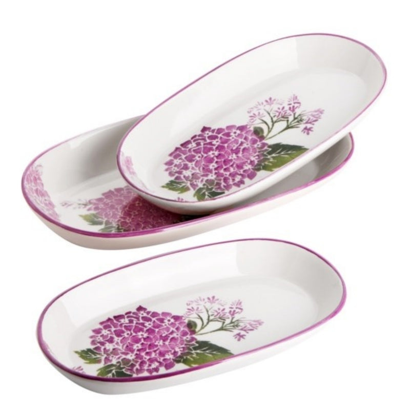 Balsa White Purple Porcelain Ortanca Oval Plate 3pcs