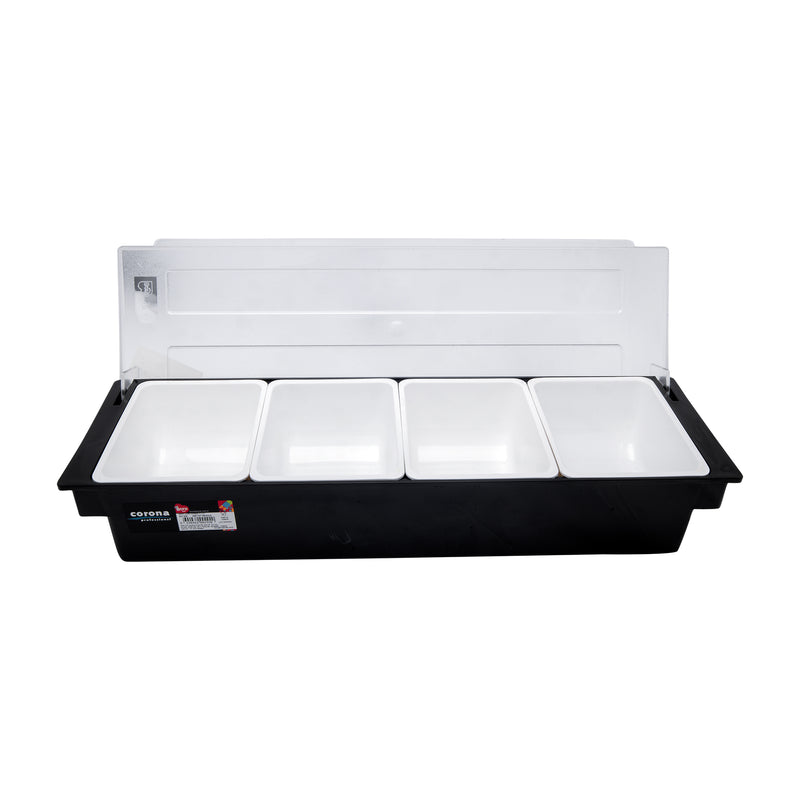 Corona Professional Black White Plastic Bora Bar Container with 4 Compartments