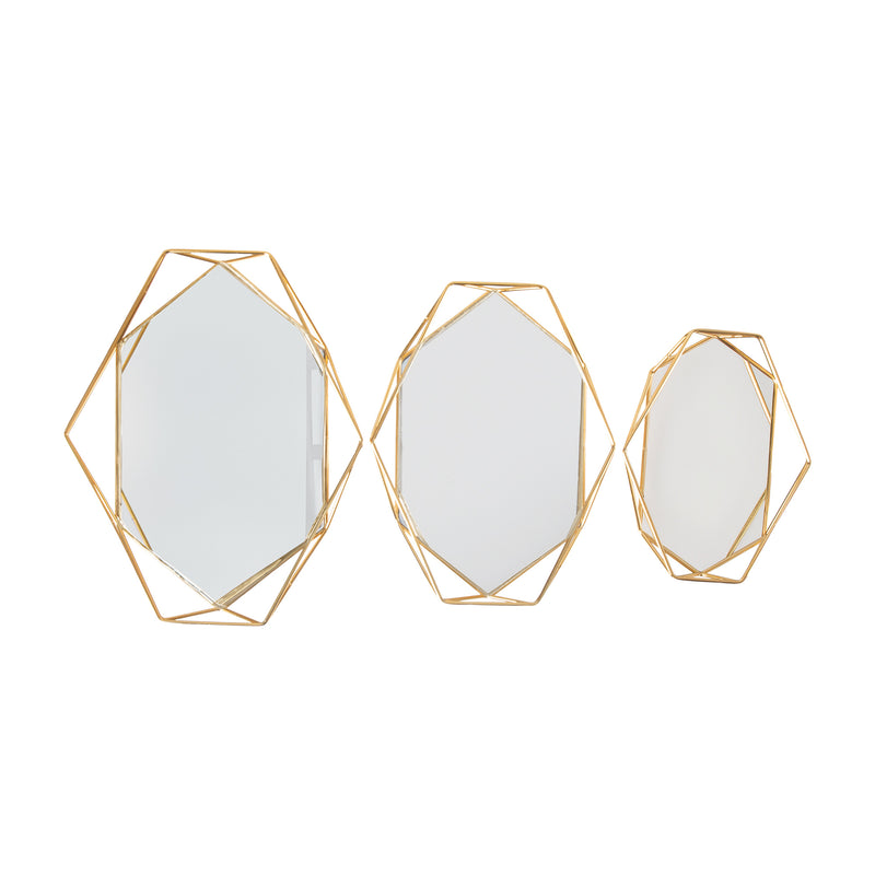 La Deco Gold Steel Prizma Decorative Tray Set Of 3