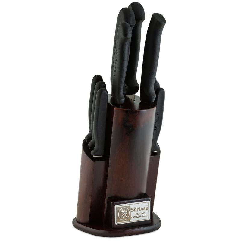 Surbisa Brown / Black Stainless Steel Knife Set with Standing Block 10pcs