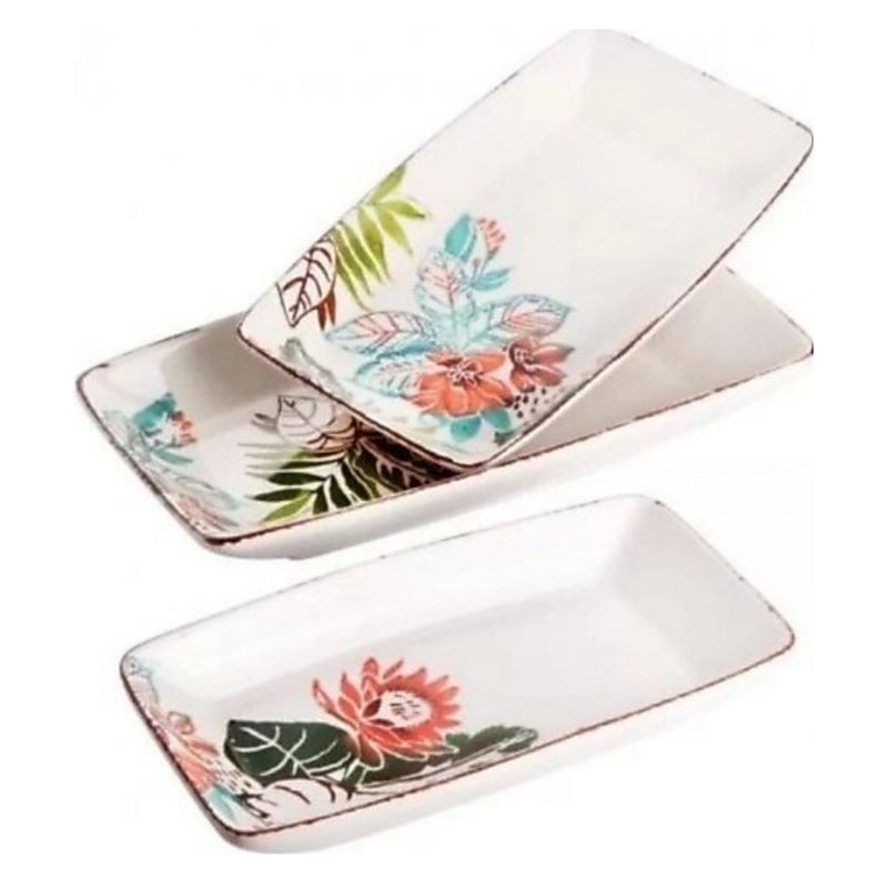 Balsa White Stone Porcelain Amazon Rectangular Plate 3pcs