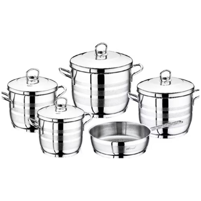 Safinox Silver Stainless Steel Prima Cooking Pot Set With Lid 9pcs