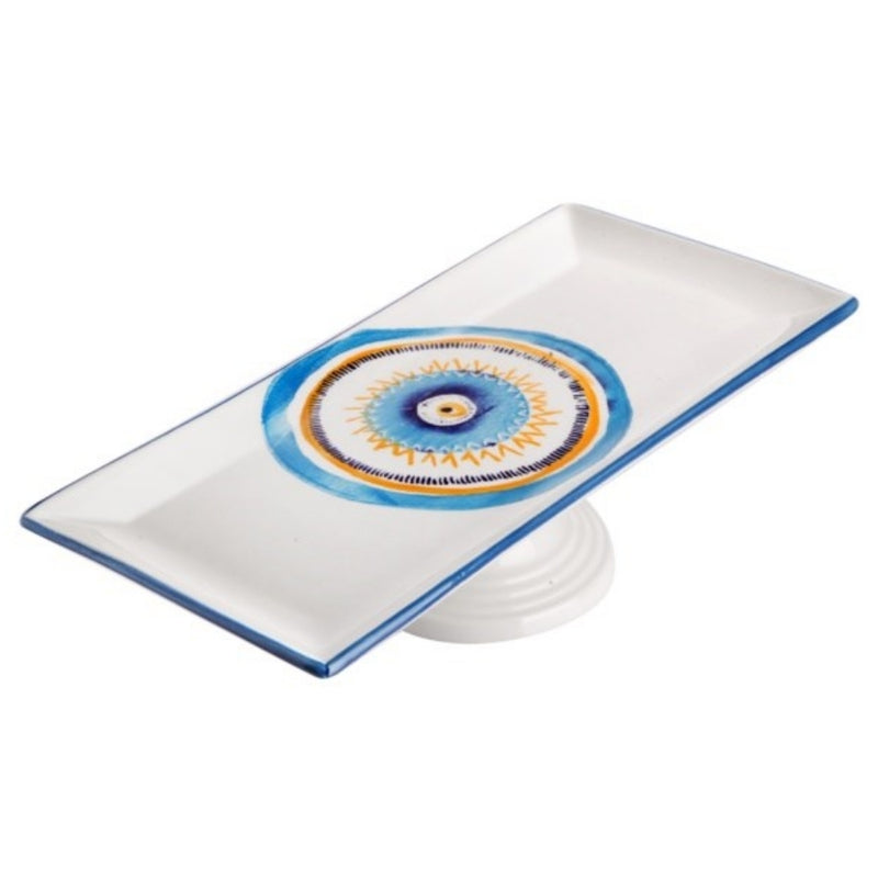 Balsa White Blue Porcelain Eye Pedestal Botton Plate