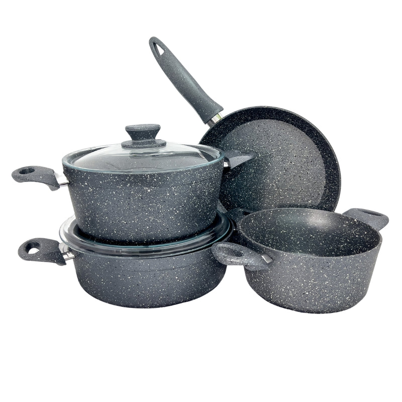 Alkar Grey Granite Ezme Cooking Pan And Pot 7 pcs