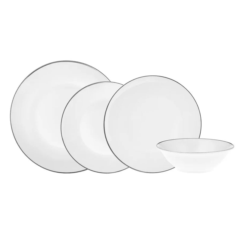 Karaca Silver White Porcelain Alicia Dinner Plate Set 24pcs