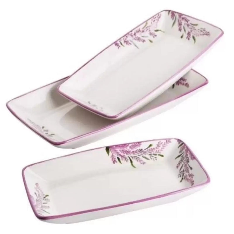 Balsa White Porcelain Lavender Rectangular Plate 3pcs