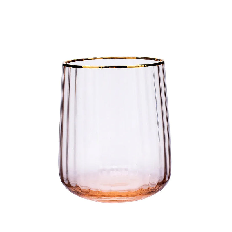 Karaca Orange Glass Misty Gold Rim Drink Glass Set Of 6
