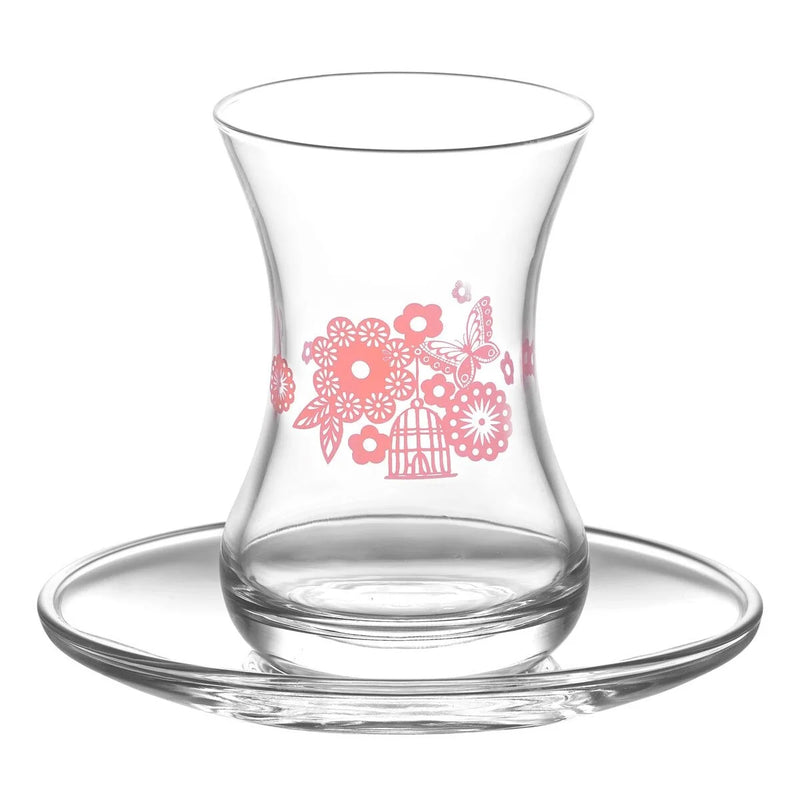 Lav Clear Glass Pudra Tea Cup With Saucer Set of 12 135cc