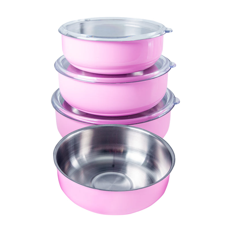 Multi Coloured Steel Food Storage Container Set Of 3 With Lid