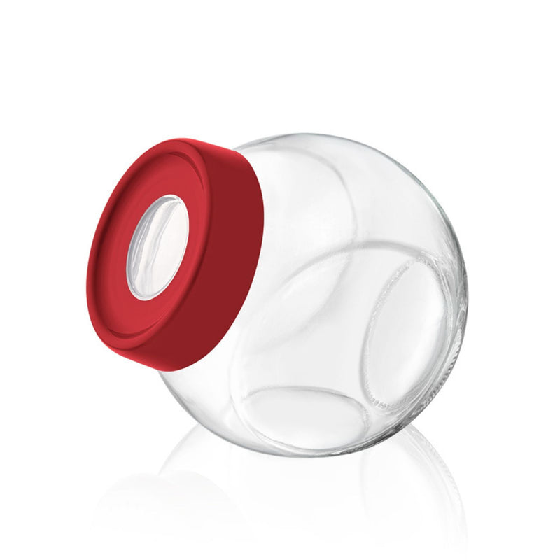 Qlux Mixed Glass Ring Round Angled Jar With Plastic Lids 750cc