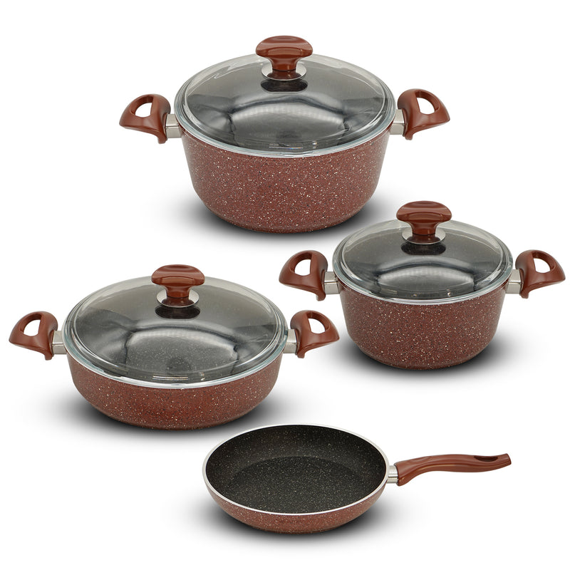 Falez Red Granite Cinar Cooking Pot Set 7pcs
