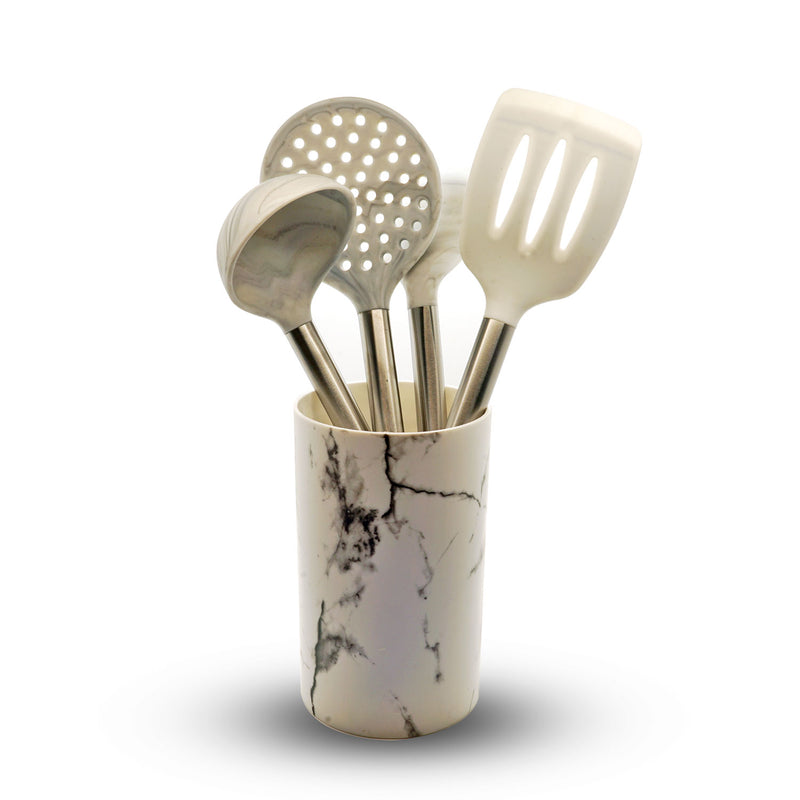 Gonul  Marble  Scilicone / Steel Utensil Set  5pcs