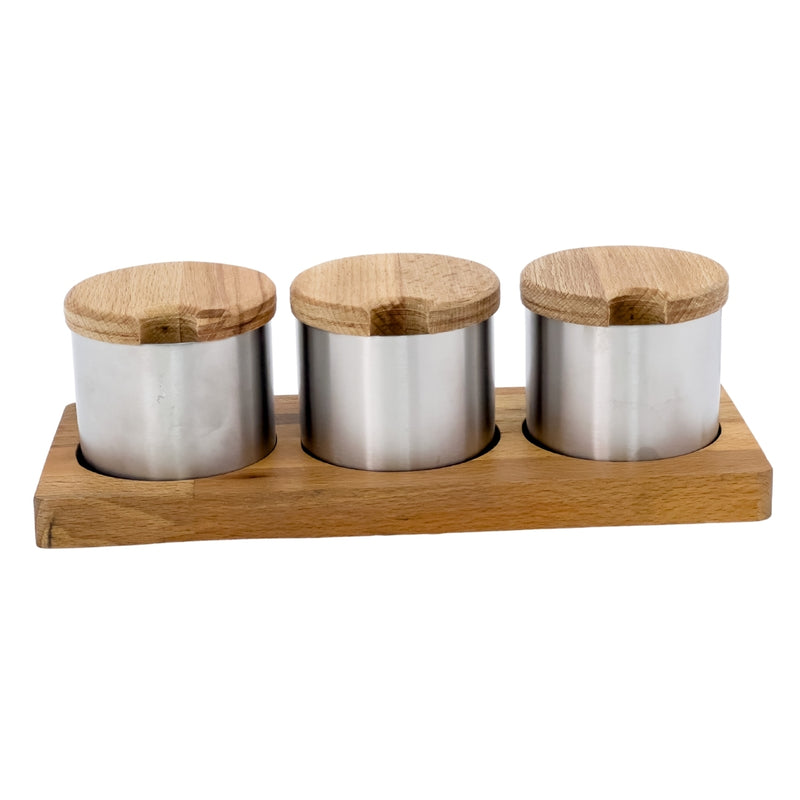 Stainless Steel Wooden Spice Rack Set Of 3