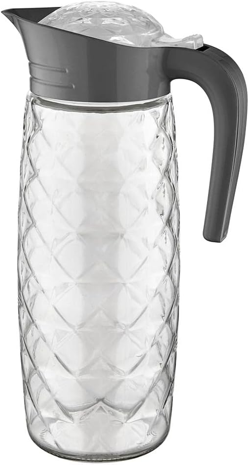 Qlux Gray Glass Karefe Oval Pitcher With Plastic Lid 1600cc