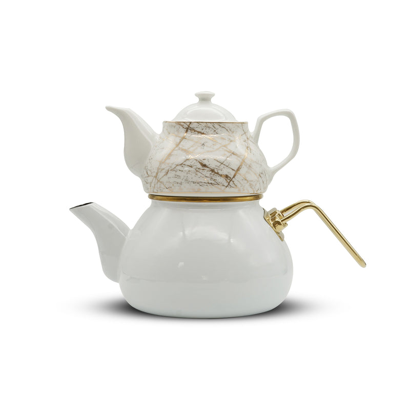 Ipek White / Gold Enamel / Porcelain Tea Pot Set